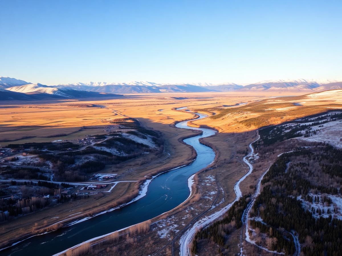 Aerial view of the snow-covered Fraser Valley and Continental Divide